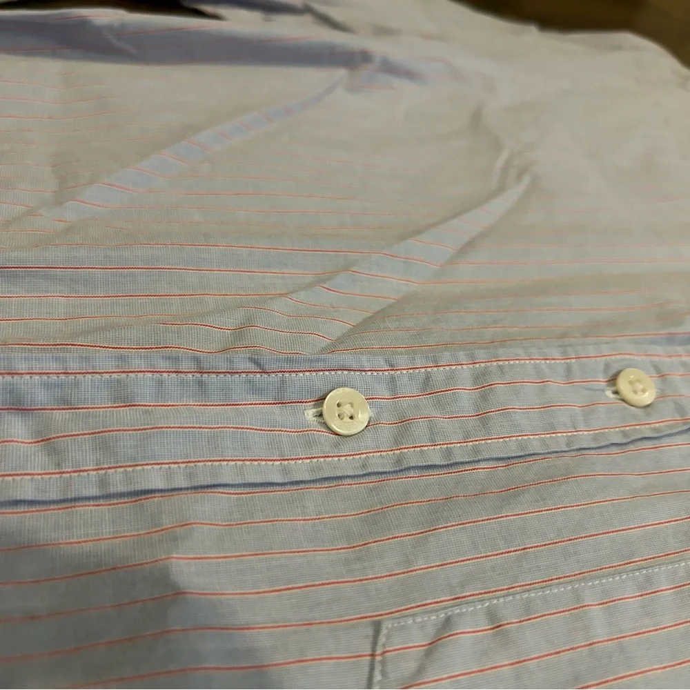 J. CREW‎ MENS Small Button Up Shirt Light Blue Coral Striped EUC